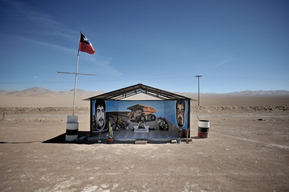 A memorial for two mineworkers who died in accident along the road from Antofagasta to Calama.