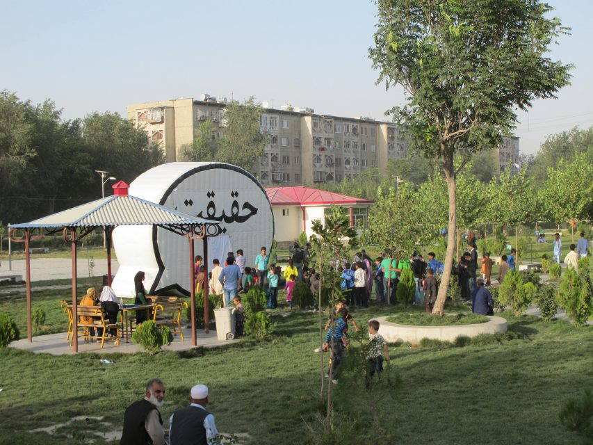 The mobile Truth Booth studio in a park, Afghanistan