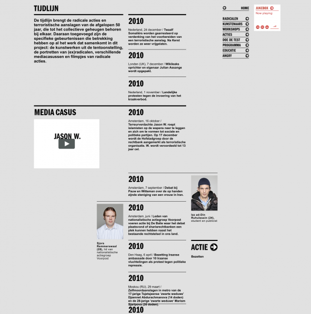 Timeline which shows radical actions and terroristic attacks over the past 50 years. 