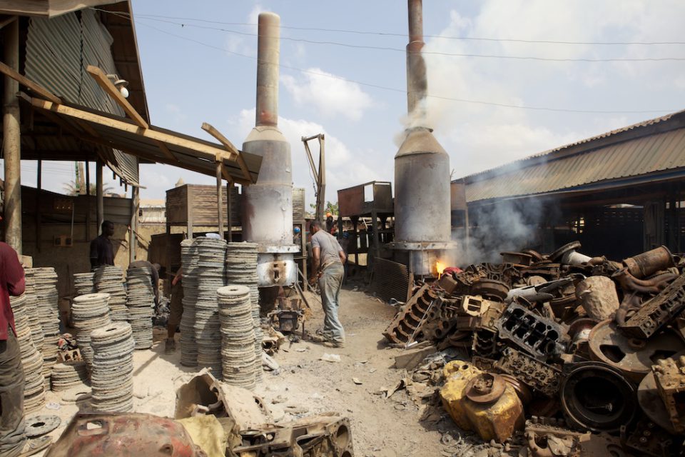 The blast furnace melts left-over scrapes to create new products.