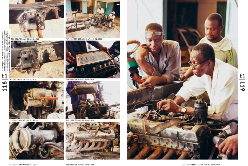 Pages from the book Turtle 1 - building a car in Africa. Design: Ko Sliggers