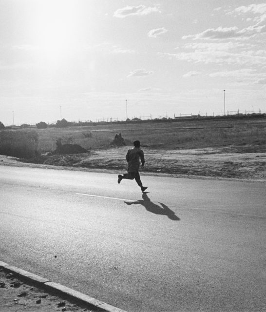 Miner on his way to Thabong, 1990