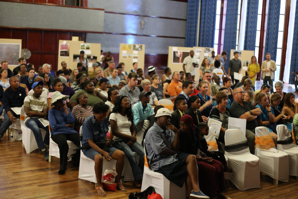 Students, family, friends and teachers at the opening of the exhibition. 