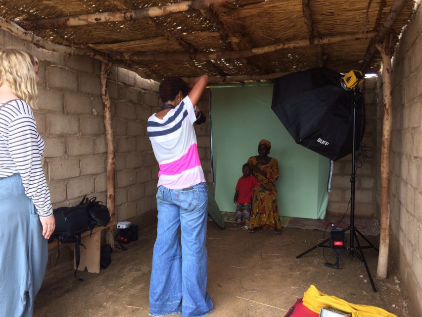 Joanna Choumali at work at the improvised studio in Burkina Faso 