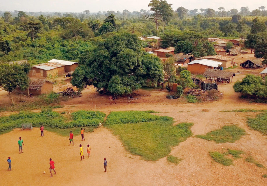 Drone photo of the children at the shelter and training centre. 