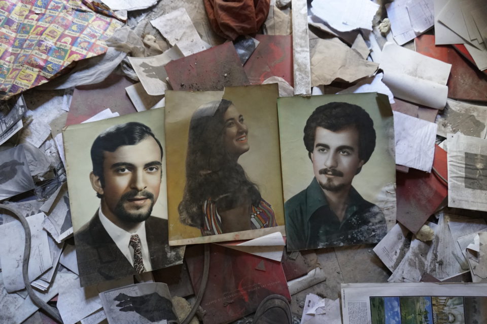 Touma found remaining of his library and archive on the floors of every room in his apartment. These are the only three photos left from Touma’s large collection of hand coloured black and white photographs made by and Armenian photographer. 